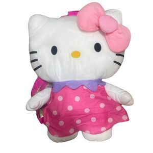 Sanrio Hello Kitty 18 Inches Plush Backpack With Polka Dots Prints Strawberry